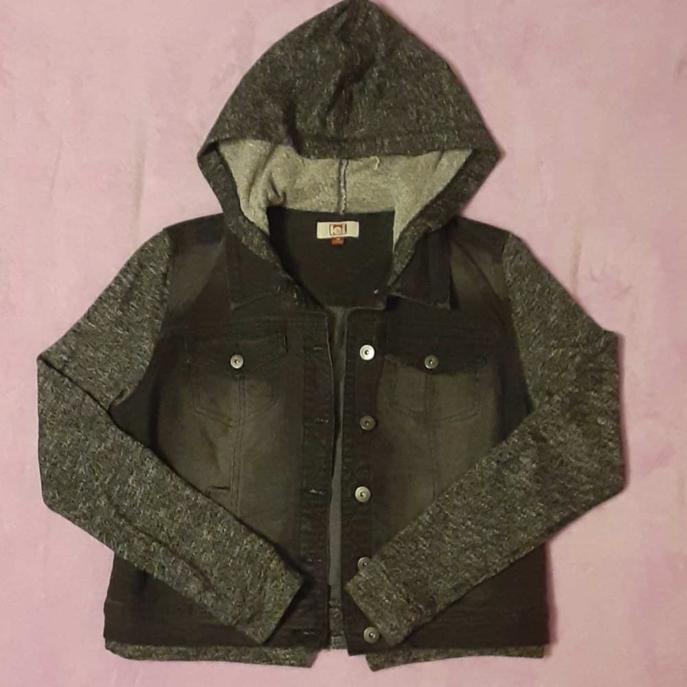 lei Black and Gray Denim Hoodie Jacket